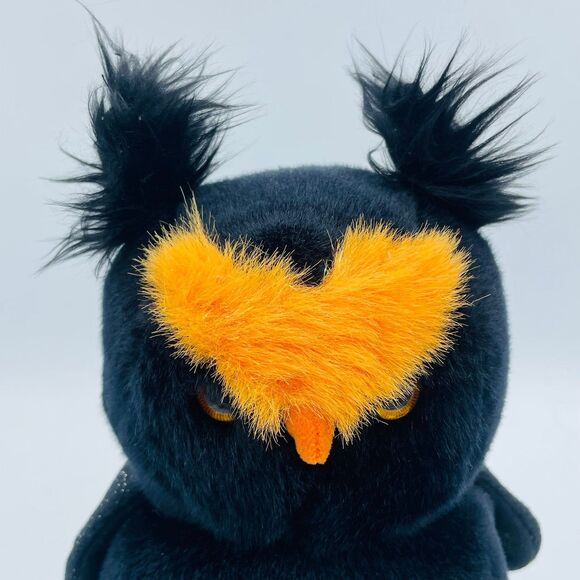 TY Inc Large Plush Halloween Black Owl FOGS w/ Orange Eyebrows Sparkles 2008 11" - Picture 4 of 7